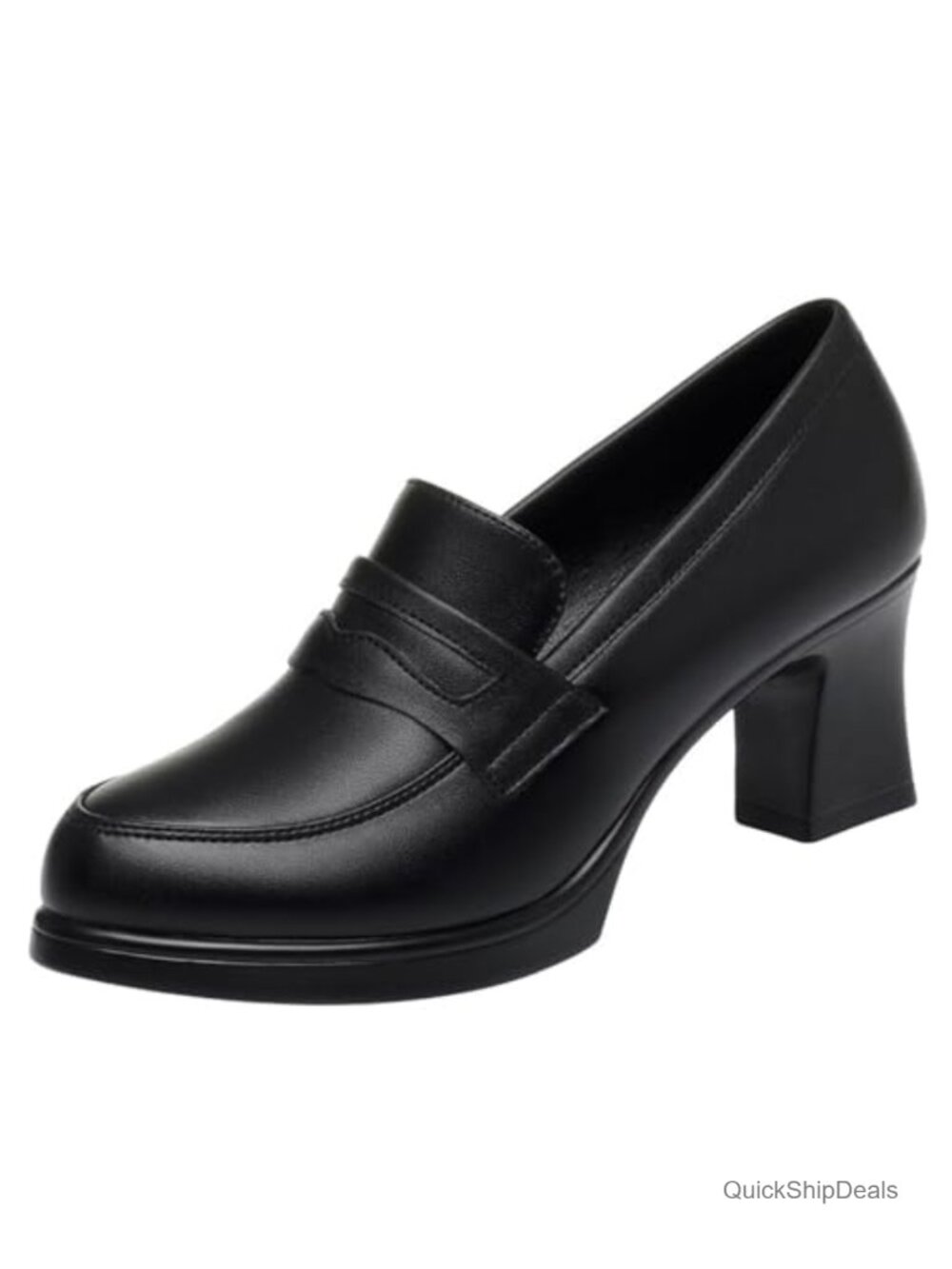 Women's Chunky Heel Slip On Loafers Closed Round Toe Office Business Pumps